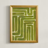 "White Green Stripes" - Art Print in Green-Gold by Lauren Rutley - Framed