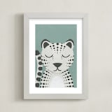 "Snow Leopard" - Art Print in Duck Egg by 2birdstone - Framed