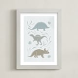 "Gentle Dinosaurs" - Art Print in earthy greys by Leanne Friedberg - Framed