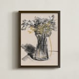 "Vase of flower gestural drawing exercise" - Art Print in exercise on gentle yellow by Bethania Lima - Framed