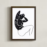 "Sitting nude" - Art Print in Black on white by Oana Prints - Framed