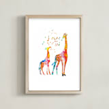"Giraffe Mom & Baby" - Art Print in Warm & Bright by Alex Isaacs Designs - Framed