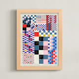 "Checker Madness" - Art Print in Marine Blue by Krissy Callahan - Framed