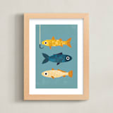 "1 Fish, 2 Fish, 3 Fish" - Art Print in Marine Blue by Laura Mitchell - Framed
