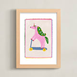 "Rollin Unicorn" - Art Print in Cherry Blossom by Kartika Paramita - Framed