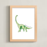 "Watercolor Dino Party Brachiosaurus" - Art Print in Leaf by Rachel Getz - Framed