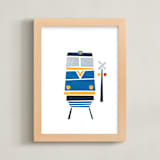 "Stacked Train" - Art Print in Ocean Blue by Jennifer Morehead - Framed