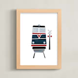 "Stacked Train Red" - Art Print in Navy and Red by Jennifer Morehead - Framed