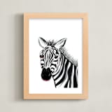 "Hello Zebra" - Art Print in black striped by Rebecca Marchese - Framed
