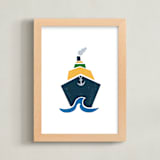 "Stacked Boat" - Art Print in Ocean Blue by Jennifer Morehead - Framed