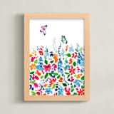 "butterfly in garden" - Art Print in multi by Tae Lee - Framed