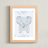 "Elephant Portrait" - Art Print in Calm Blue by Carolyn MacLaren - Framed