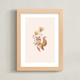 "Squirrel with Flowers" - Art Print in Tan by Vivian Yiwing - Framed