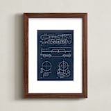 "Train diagram" - Art Print in Navy by Robert and Stella - Framed