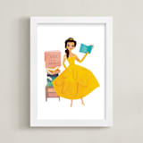 "Storytime with Belle from Disney's Beauty And The Beast" - Personalized Art Print in Golden yellow by Lori Wemple - Framed