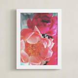 "Vintage Peonies" - Art Print in peachy pinks by HafnHafStudio - Framed