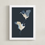 "Crane dance" - Art Print in Moody blue by Nina Leth - Framed