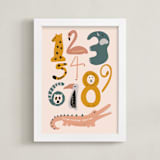 "Safari Friends Numerals" - Personalized Art Print in Flamingo by Jenna Holcomb - Framed