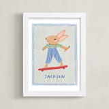 "Bunny on a Roll" - Personalized Art Print in Blue by Creo Study - Framed