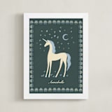 "Midnight Unicorn Firefly Dream" - Personalized Art Print in Forest Green by Florina Georgescu Georgescu - Framed