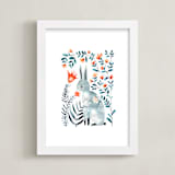 "Meadow Bunny" - Art Print in Ocean blue by Surface Love - Framed