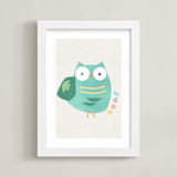 "Happy Owl" - Art Print in Owl Mint by AlisonJerry - Framed