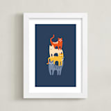 "Catstack" - Art Print in Navy by Nieves Herranz - Framed