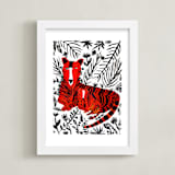 "Jubilant Corral Tigers" - Art Print in orange by marcia biasiello - Framed