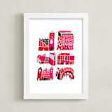 "Little Buildings" - Art Print in fuschia by Elliot Stokes - Framed