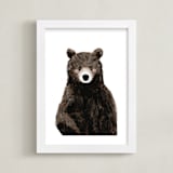 "Baby Animal Bear" - Art Print in Woodland Brown by Cass Loh - Framed