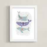 "Folk Whales" - Art Print in Mint by Hannah Williams - Framed