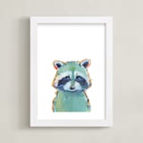 "Mr. Raccoon" - Art Print in Teal by Makewells - Framed