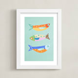 "Fun Sardines!" - Art Print in Blue by AlisonJerry - Framed