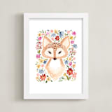 "Sweet Floral Fox" - Art Print in Latte by Sara Berrenson - Framed