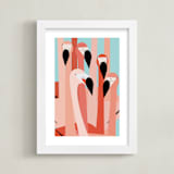 "The Flamingos Are Staring" - Art Print in Coral Pink by Marie Hermansson - Framed