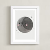 "A Happy Moon" - Art Print in Grey by Mollie Bohannon - Framed