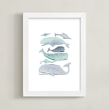 "Blue Whales" - Art Print in Aqua by Kelsey Carlson - Framed