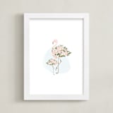 "Little Flower Flamingo" - Art Print in White by Jennifer Postorino - Framed