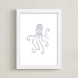 "Lined Animals I" - Art Print in OCEAN BLUE by Jayne Alfieri - Framed