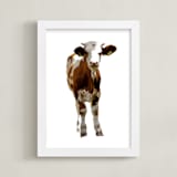 "Austrian Calf" - Art Print in brown and white by Katrina Leandro - Framed