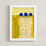 "Three Blue Dots" - Art Print in Mustard & Blue by Loren Willis - Framed