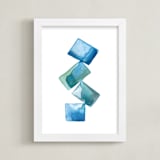 "Stacked Blue" - Art Print in Ocean Blue by Jennifer Morehead - Framed