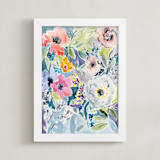 "Watercolor Flowers 3" - Art Print in Light blues by Susanna Nousiainen - Framed