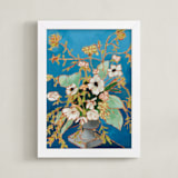 "From a Table in Verona" - Art Print in Cerulean by Jennifer Allevato - Framed