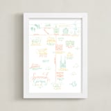 "Savannah, Georgia Calligraphy Map" - Art Print in Coral by Megan Kelso - Framed