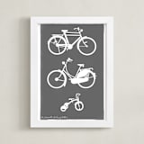 "La Famille de Bicyclettes" - Art Print in Slate Grey by Sheila Corcoran - Framed
