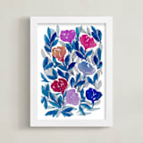 "hand painted flowers_2F" - Art Print in navy blue by Ramoncita - Framed