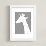 "The Quiet Giraffe" - Art Print in Quietly Grey by Rebecca Marchese - Framed