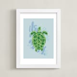 "Swimming Sea Turtle" - Art Print in Surf by Lauren Hughes - Framed