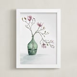 "Magnolia in Green Vase" - Art Print in Blush by Karen Kaul - Framed